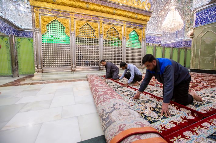 A set of new carpets cover the floor of the sanctuary of Aba Al-Fadl Al-Abbas (peace be upon him).